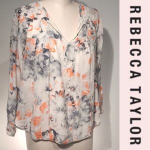 REBECCA TAYLOR long sleeve silk floral blouse